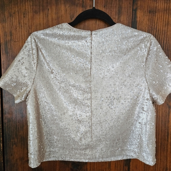 NWT Forever 21 Blush Sequin Crop Top Medium - Picture 2 of 4